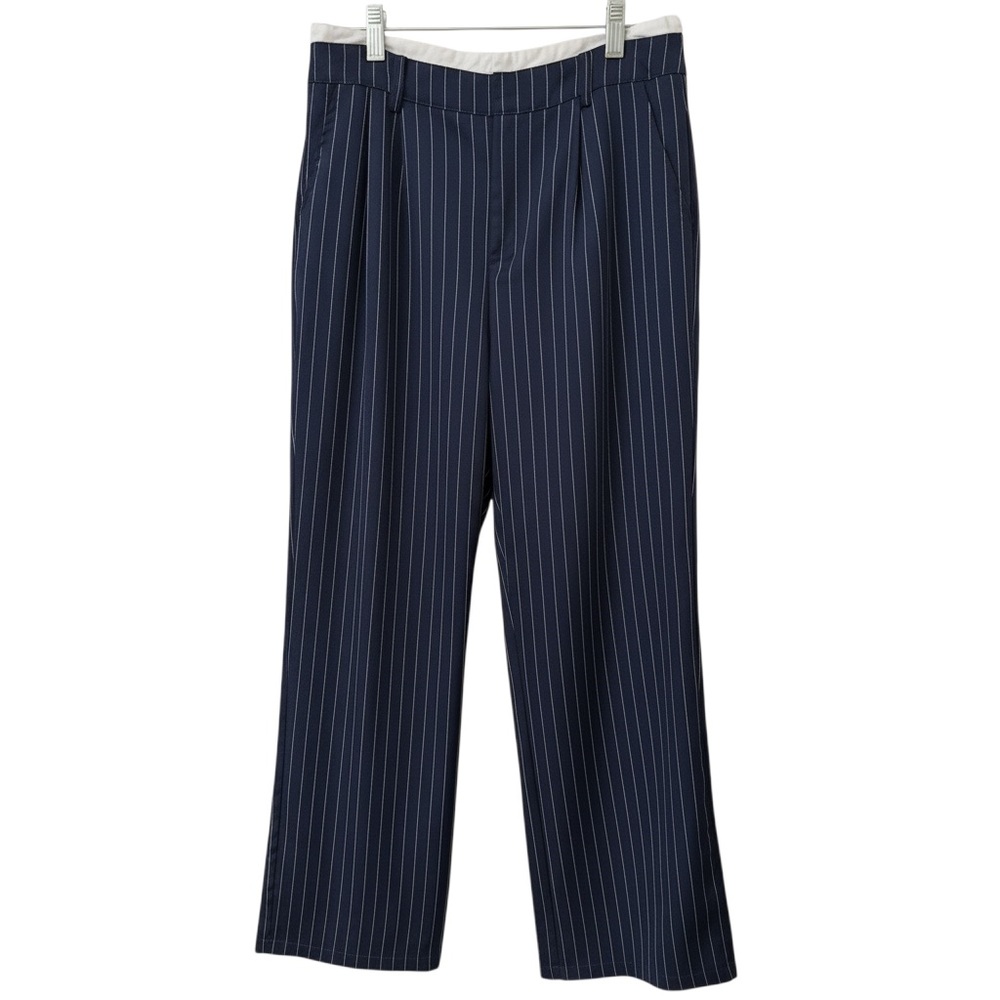 NWOT Navy Pinstripe Straight-Leg Trousers | Size M | Classic Work Pants